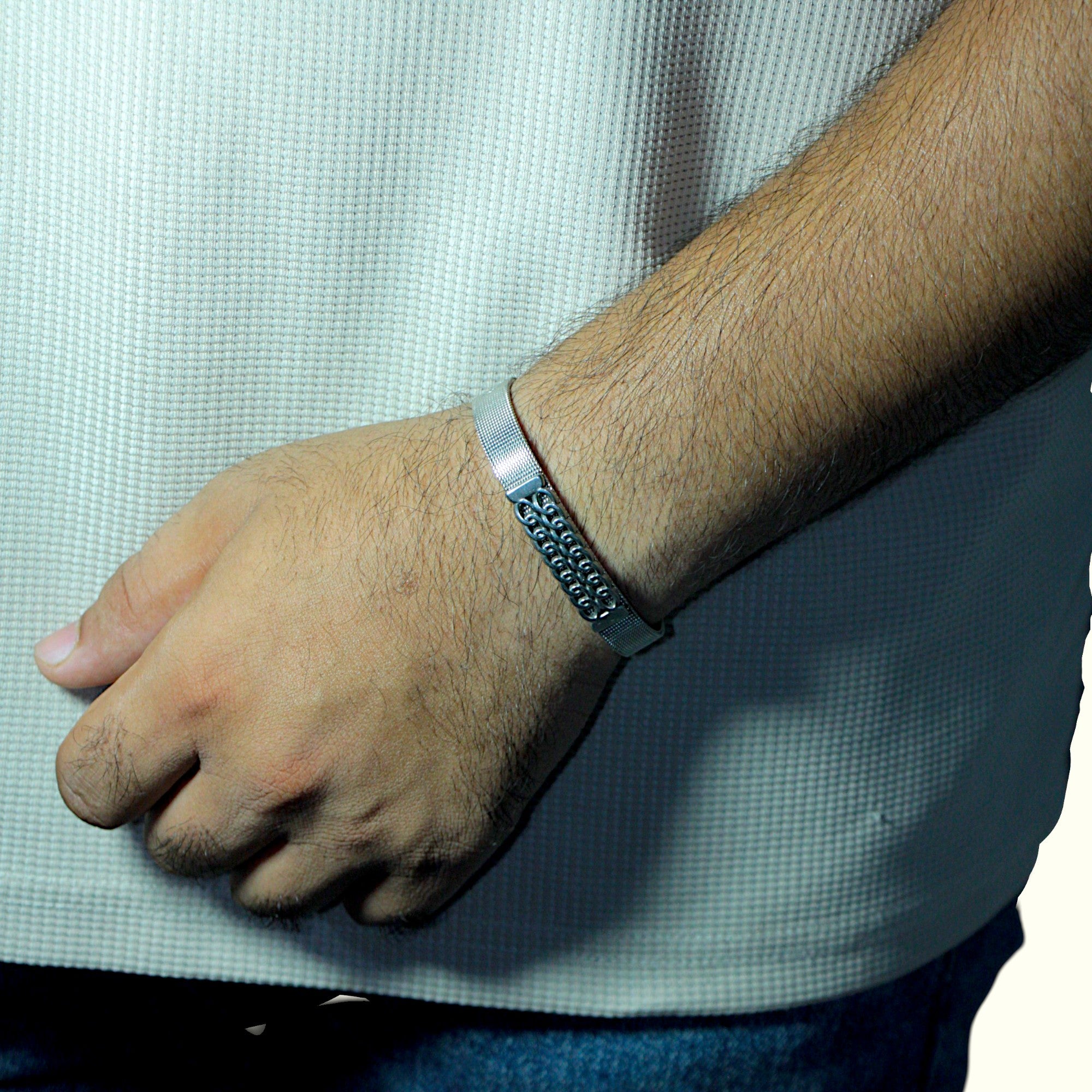 CrossEdge Men’s Stainless Steel Bracelet – Modern Elegance