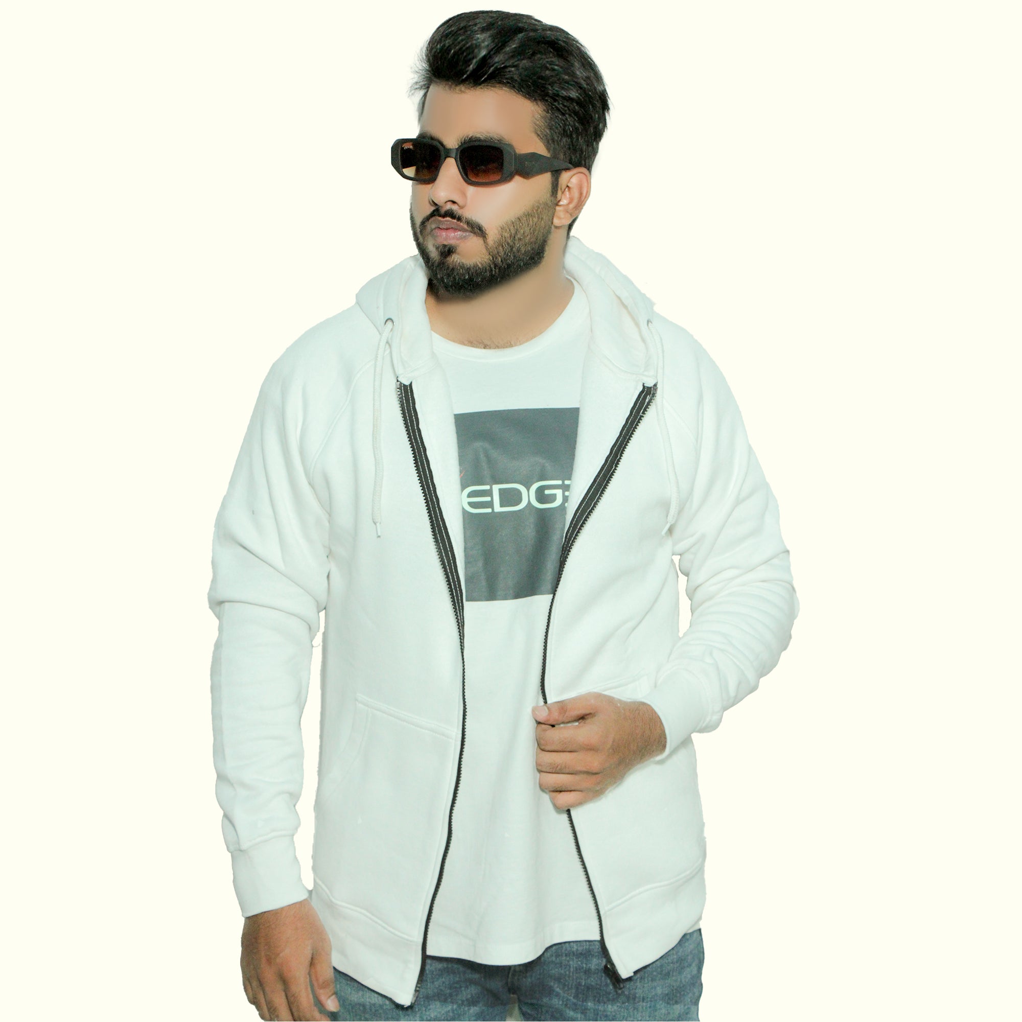 Cross edge premium zipper pullover hoodie